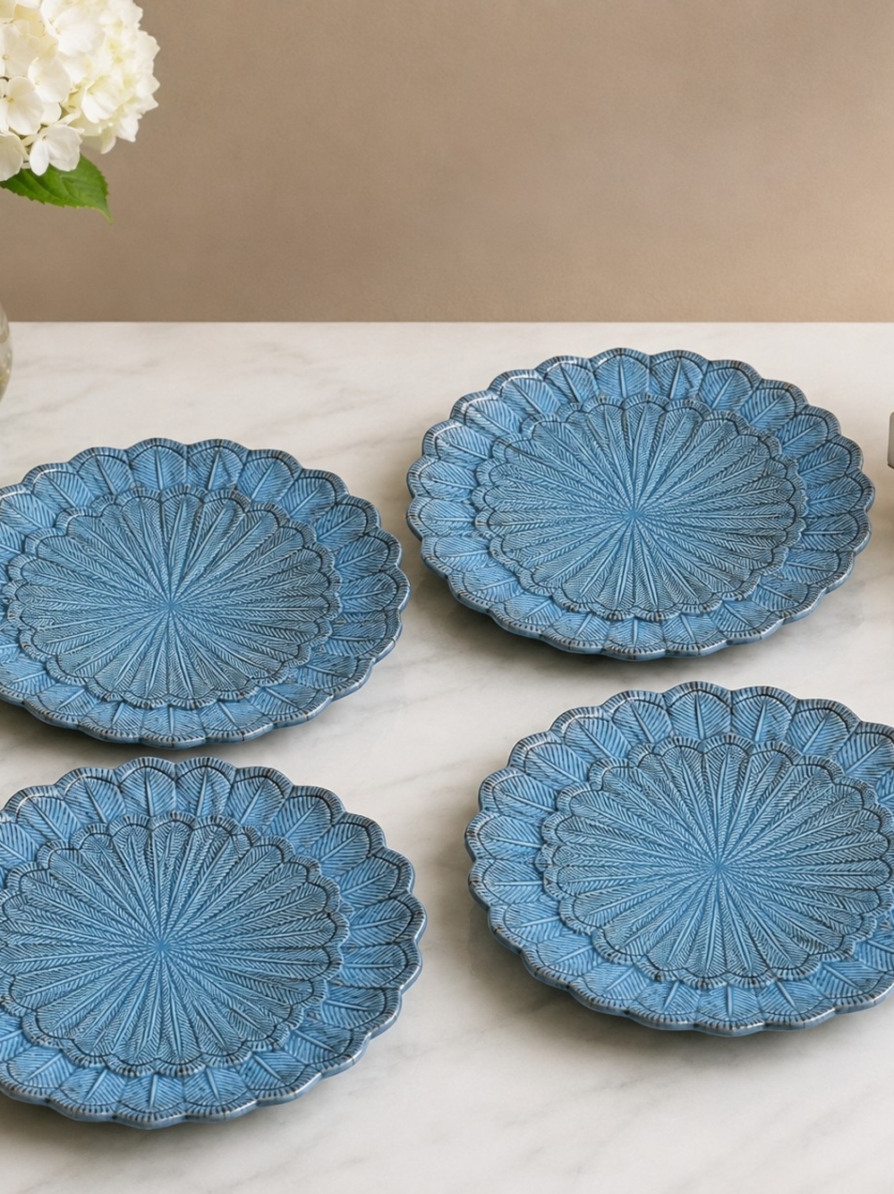 JOHN DERIAN for Target Blue Feather Stoneware Salad Plates — Set of 4